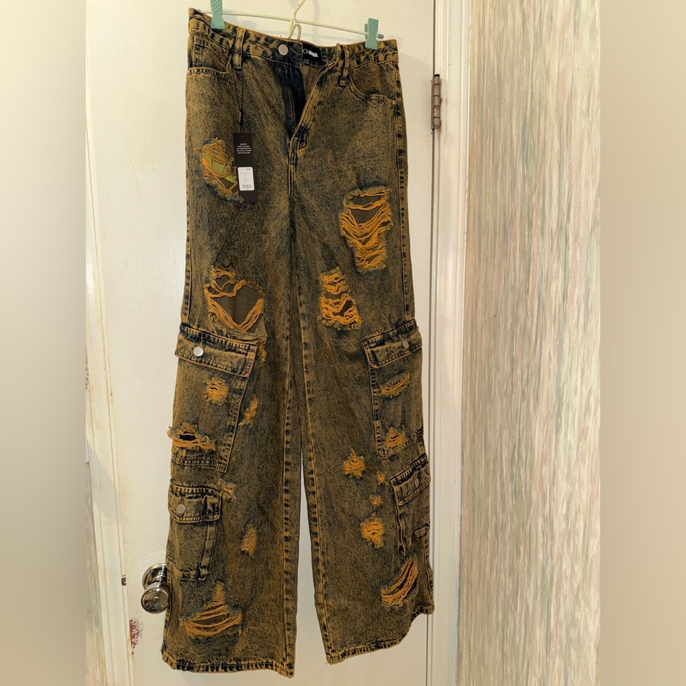 Distressed Cargo Jeans